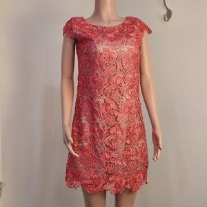 ELIZA J Orange/Pink Lace Overlay Dress Size 6 🌸